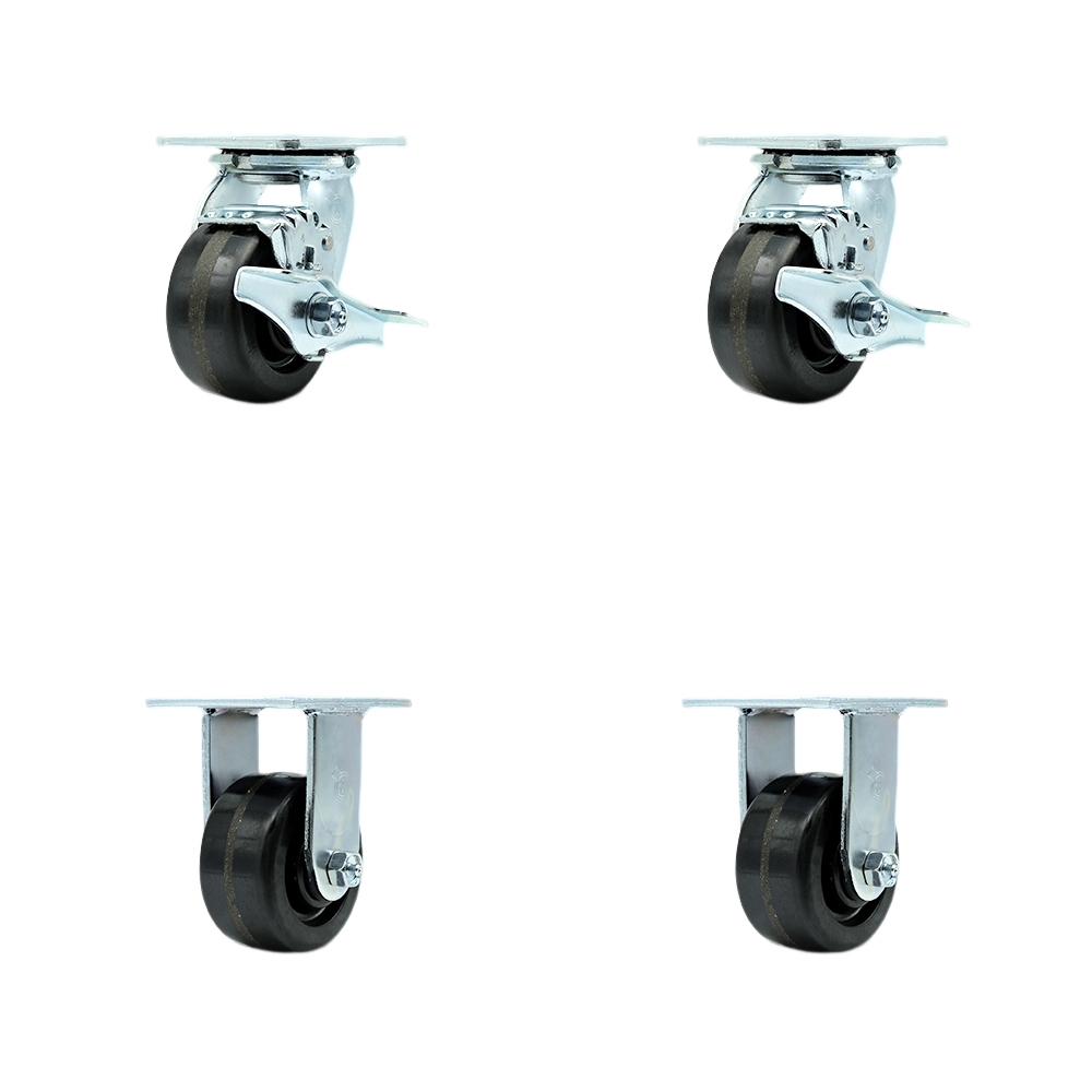 Tool Box Caster Wheel Set - 4 Inch Flat Free, Easy Rolling Phenolic Wheels - Industrial Grade - 2 Swivel with Top Lock Brakes - Service Caster Brand — photo 1