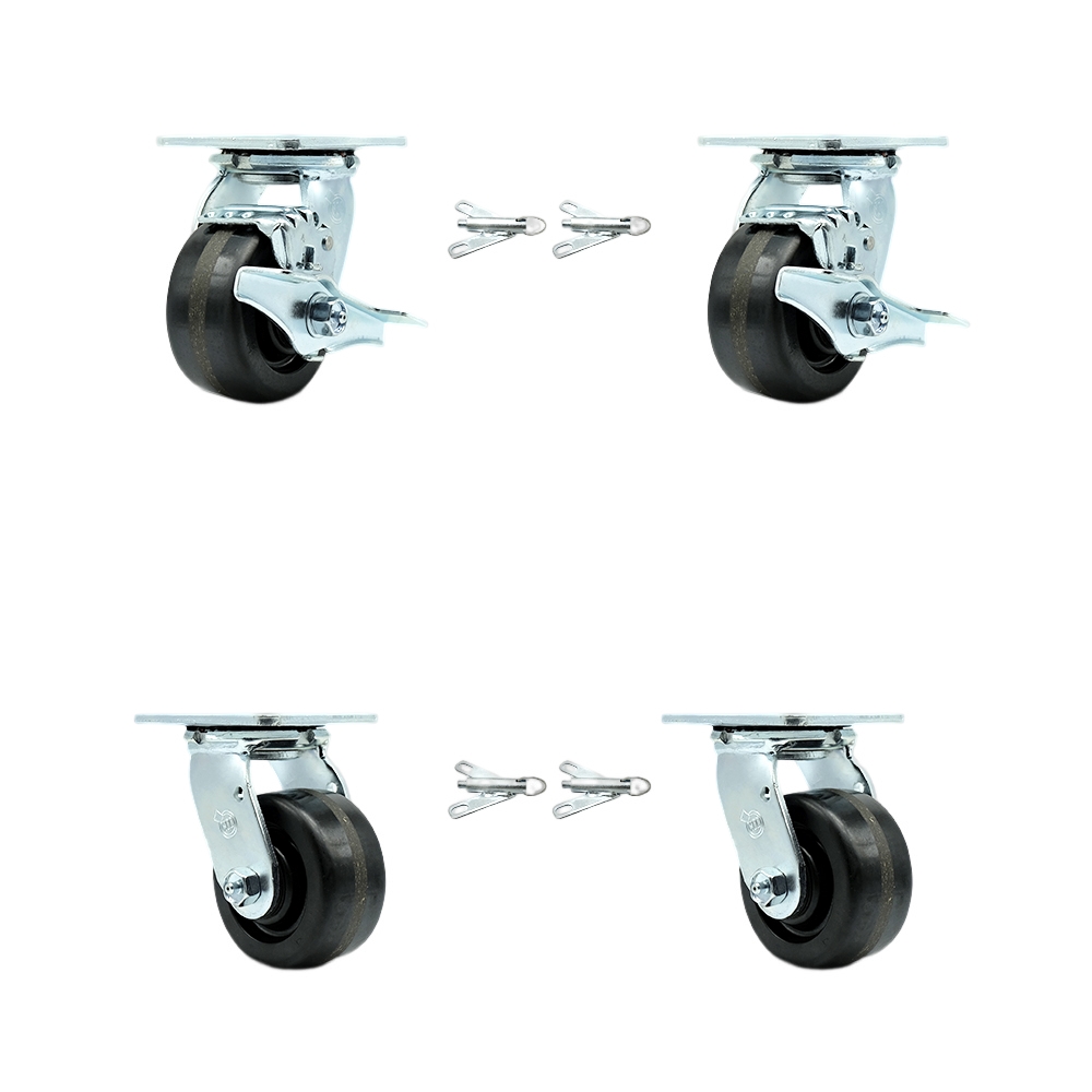CRSL4 Greenlee Cart Caster Set – MA6065 GMX Material Cart – Includes 2 Swivel Casters with Brakes & Bolt-On Swivel Locks & 2 Swivel Casters with Bolt-On Swivel Locks - Set of 4 - Service Caster Brand — photo 1