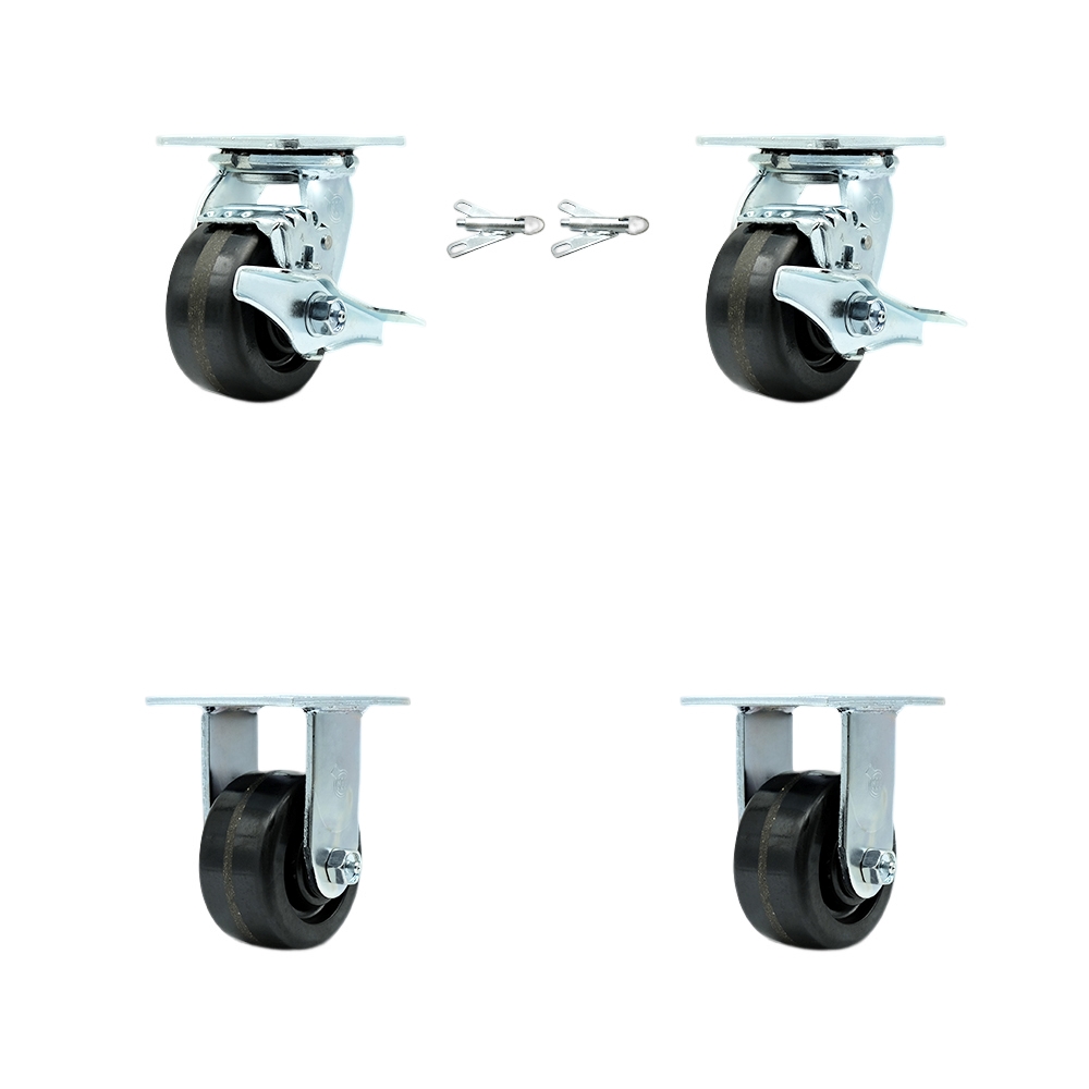 CRSL4 Greenlee GMX Cart Caster Set – MA6065 GMX Material Cart - Heavy Duty Replacement – Includes 2 Swivel Casters with Brakes & Bolt-On Swivel Locks & 2 Rigid Casters - Set of 4 -Service Caster Brand — photo 1
