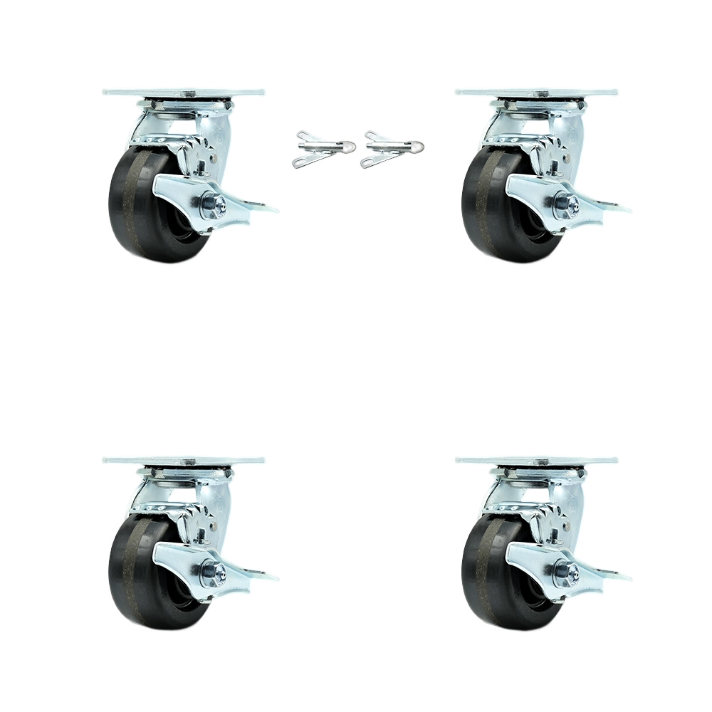 CRSL4 Greenlee Cart Caster Set – MA6065 GMX Material Cart – Includes 2 Swivel Casters with Brakes & Bolt-On Swivel Locks & 2 Swivel Casters with Brakes - Set of 4 - Service Caster Brand — photo 1