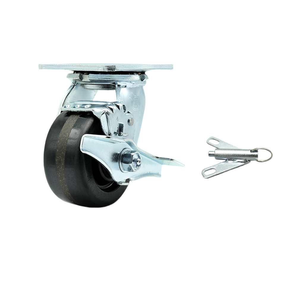 CS4B Greenlee 4 Inch Swivel Caster with Brake & Bolt-On Swivel Lock – MA6065 GMX Material Cart – Heavy Duty Replacement – Black Phenolic Wheel – Service Caster Brand — photo 1