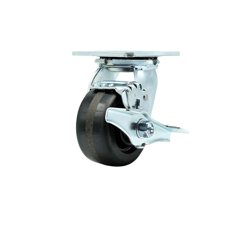 4" Heavy Duty Swivel Caster with Phenolic Wheel and Brake - 800 lbs Capacity - Service Caster Brand — photo 1