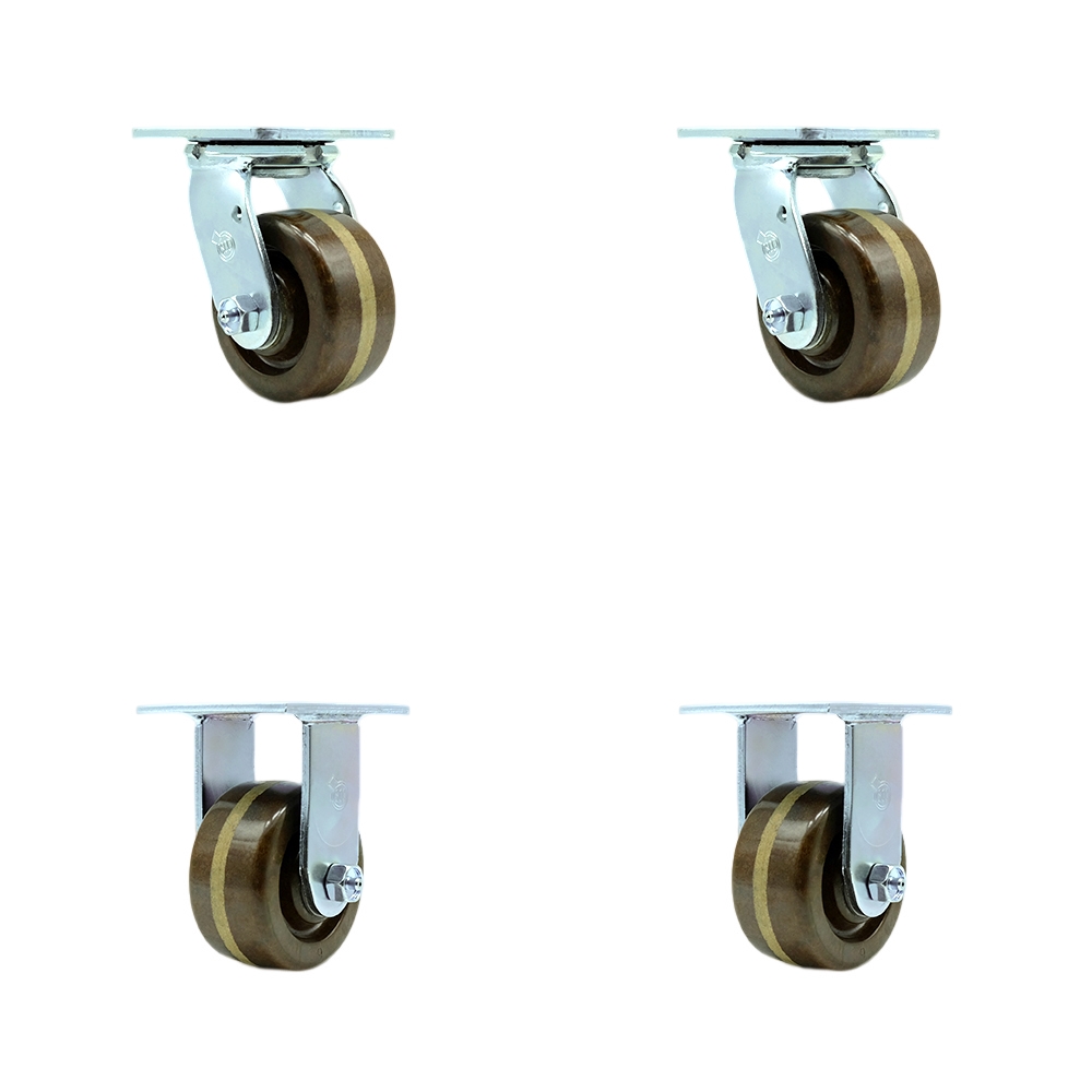 High Temperature Phenolic Swivel Top Plate Casters Set of 4 Heavy Duty with 4 Inch Wheels - Includes 2 Swivel and 2 Rigid – 3,200 lbs. Total Capacity - Service Caster Brand — photo 1