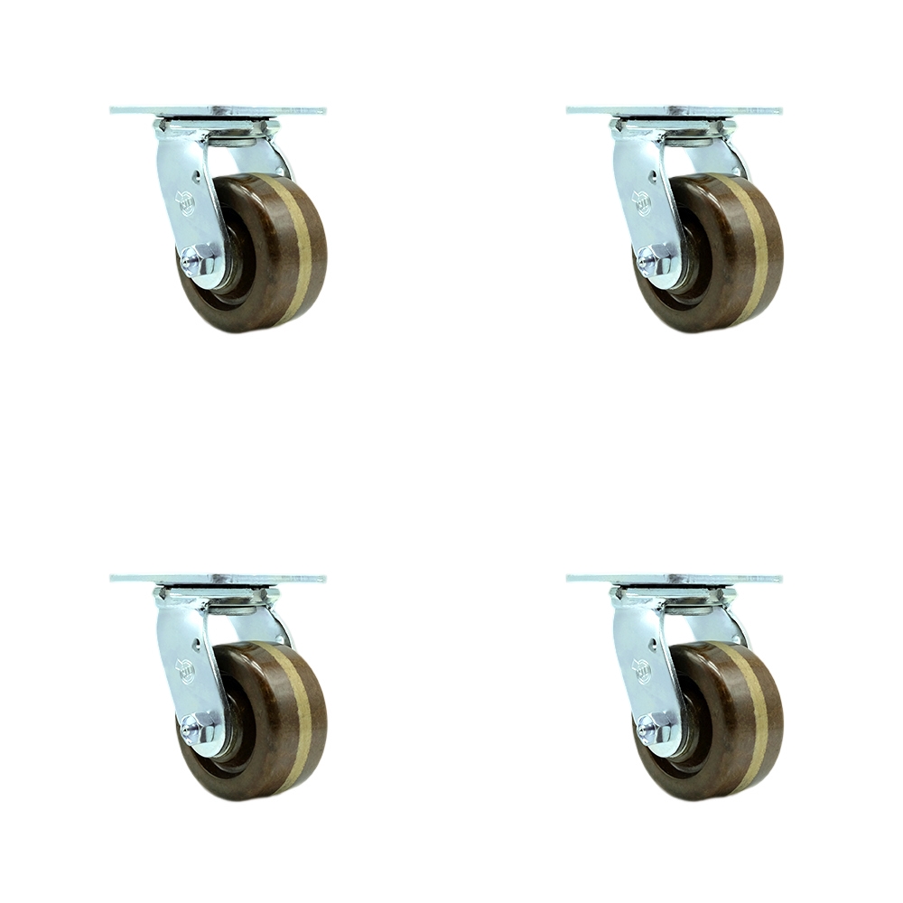High Temperature Phenolic Swivel Top Plate Casters Set of 4 Heavy Duty with 4 Inch Wheels - Includes 4 Swivel – 3,200 lbs. Total Capacity - Service Caster Brand — photo 1