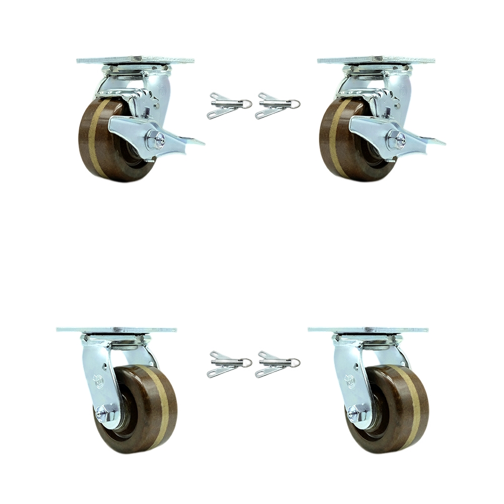 Heavy Duty Swivel Caster Set with 4 Inch High Temperature Glass Filled Nylon Wheels - Includes 2 Swivel with Brakes and Bolt on Swivel Locks and 2 Swivel with Bolt on Swivel Locks-Service Caster Brand — photo 1