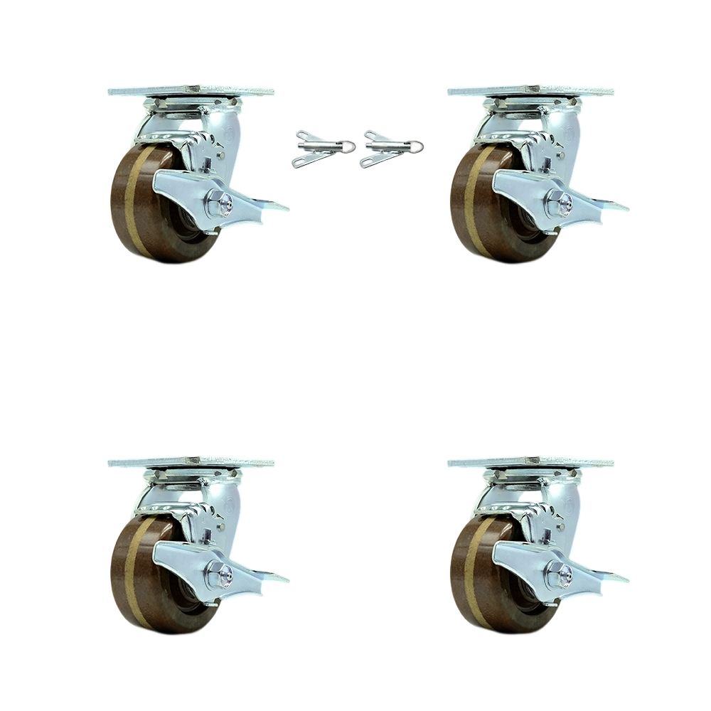Heavy Duty Swivel Caster Set of 4 with 4 Inch High Temperature Glass Filled Nylon Wheels - Includes 2 Swivel with Brakes and Bolt on Swivel Locks and 2 Swivel with Brakes - Service Caster Brand — photo 1