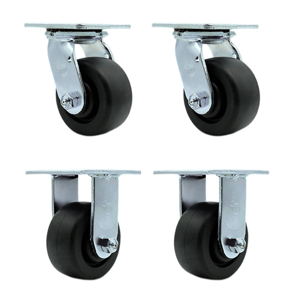 Heavy Duty Swivel Caster Set of 4 with 4 Inch Polyolefin Wheels and Ball Bearings - Includes 2 Swivel and 2 Rigid - 2,000 lbs. Total Capacity - Service Caster Brand — photo 1
