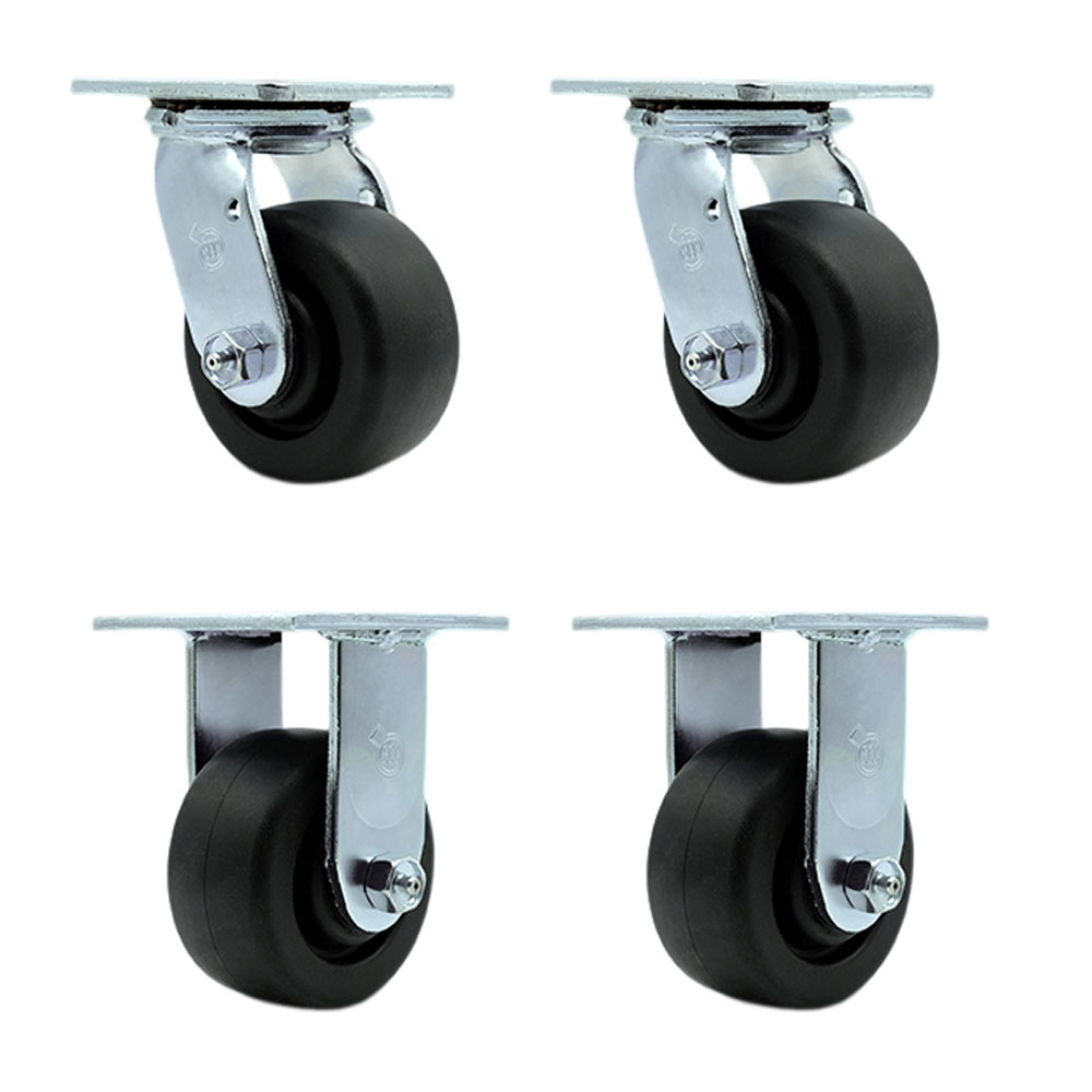 Heavy Duty Swivel Caster Set of 4 with 4 Inch Polyolefin Wheels and Ball Bearings - Includes 2 Swivel with Bolt on Swivel Locks and 2 Rigid - 2,000 lbs. Total Capacity - Service Caster Brand — photo 1