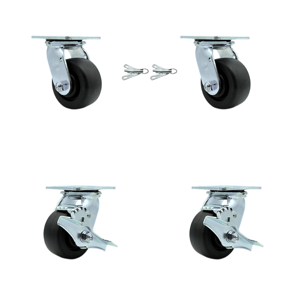 Heavy Duty Swivel Caster Set of 4 with 4 Inch Polyolefin Wheels and Ball Bearings - Includes 2 Swivel with Bolt on Swivel Locks and 2 Swivel with Brakes-2,000 lbs. Total Capacity- Service Caster Brand — photo 1