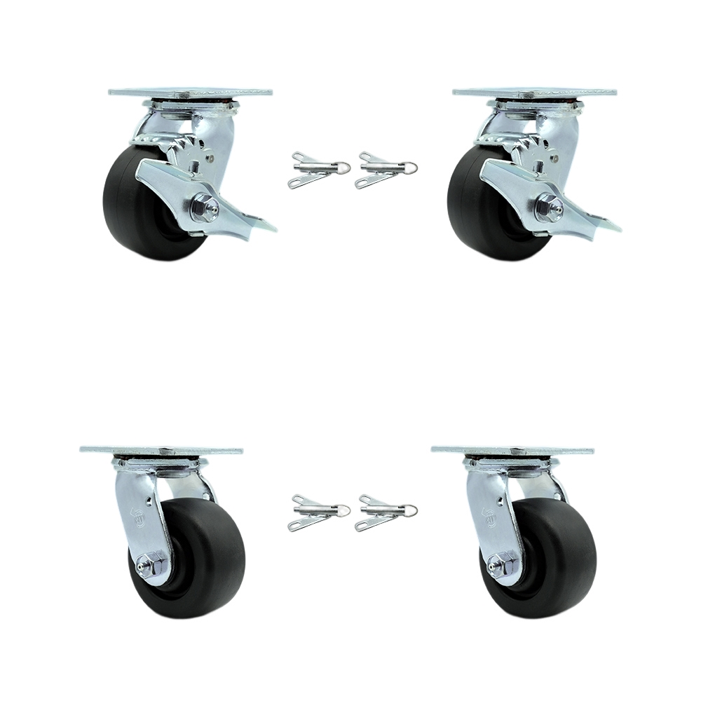 Heavy Duty Swivel Caster Set of 4 with 4 Inch Polyolefin Wheels and Ball Bearings - Includes 2 Swivel with Brakes and Bolt on Swivel Locks and 2 Swivel with Bolt on Swivel Locks- Service Caster Brand — photo 1