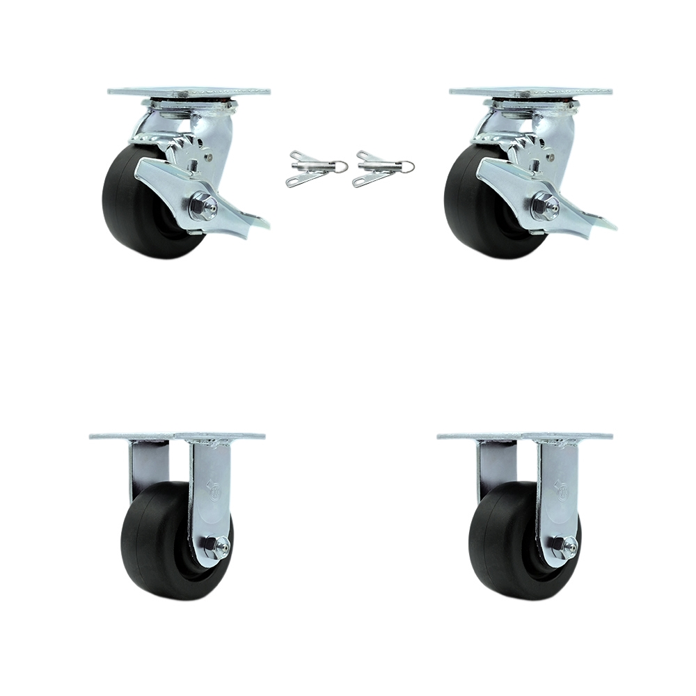Polyolefin Swivel Top Plate Casters Set of 4 Heavy Duty with 4 Inch Wheels - Includes 2 Swivel with Brakes and Bolt on Swivel Locks and 2 Rigid - 2,000 lbs. Total Capacity - Service Caster Brand — photo 1