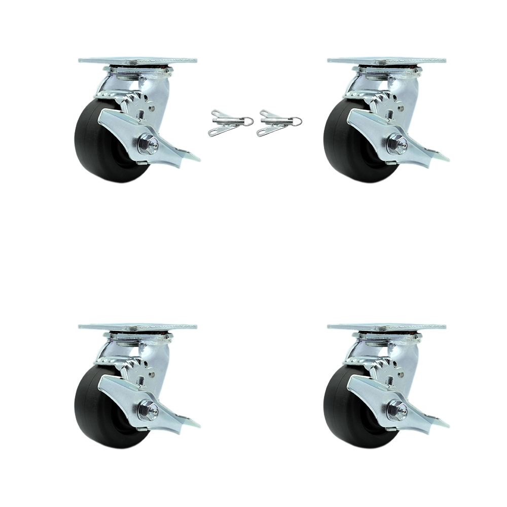 Heavy Duty Swivel Caster Set of 4 with 4 Inch Polyolefin Wheels and Ball Bearings - Includes 2 Swivel with Brakes and Bolt on Swivel Locks and 2 Swivel with Brakes - Service Caster Brand — photo 1