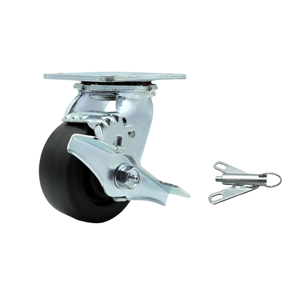 Heavy Duty Swivel Top Plate Caster with Top Lock Brake and 4 Inch Polyolefin Wheel with Ball Bearings - 500 lbs. Capacity/Caster - Service Caster Brand — photo 1