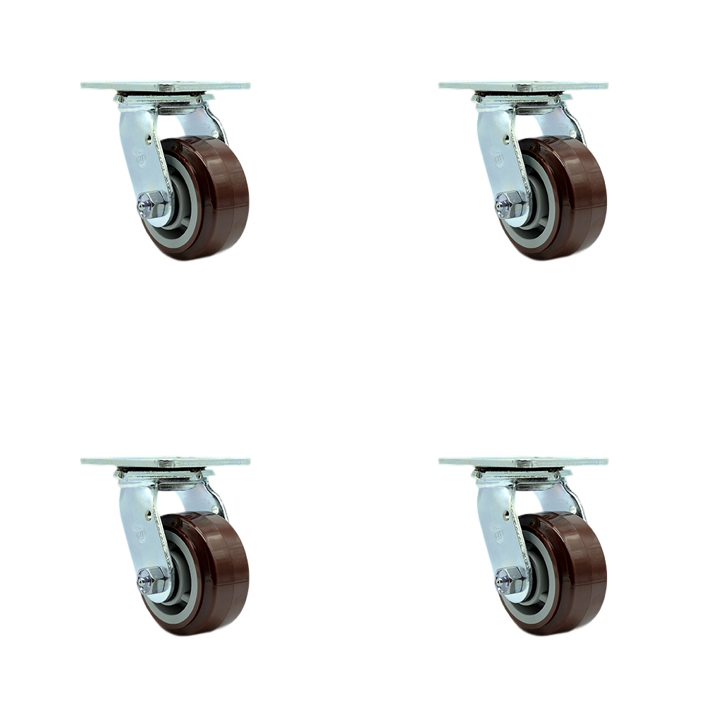 Polyurethane Swivel Top Plate Casters Set of 4 Heavy Duty with 4 Inch Wheels - Includes 4 Swivel with Bolt on Swivel Locks – 2,400 lbs. Total Capacity - Service Caster Brand — photo 1