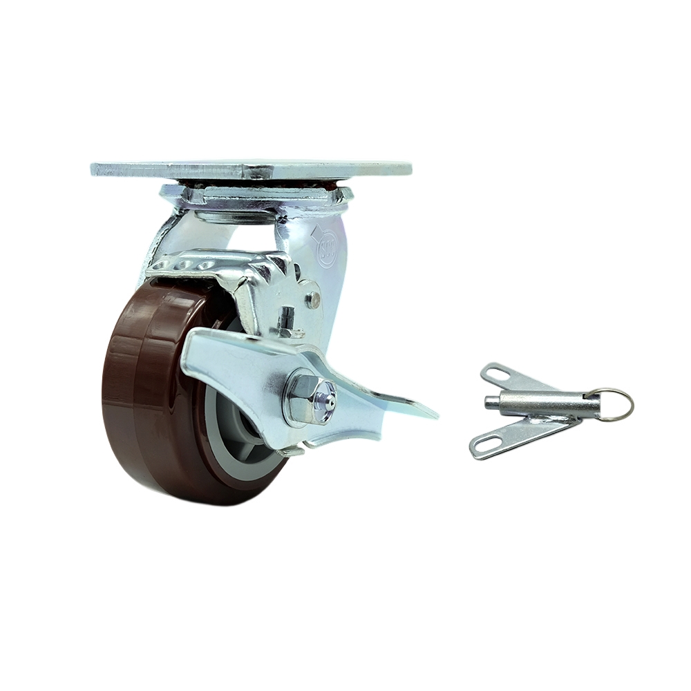 Polyurethane Swivel Top Plate Heavy Duty Caster with 4 Inch Wheel and Top Lock Brake and Bolt on Swivel Lock – 600 lbs. Capacity/Caster - Service Caster Brand — photo 1