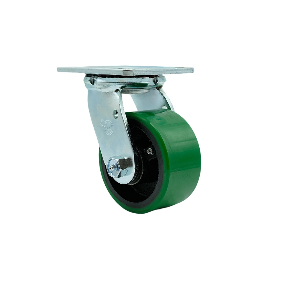 Polyurethane on Cast Iron Swivel Top Plate Heavy Duty Caster with 4 Inch Green Wheel and Bolt on Swivel Lock – 700 lbs. Capacity/Caster - Service Caster Brand — photo 1