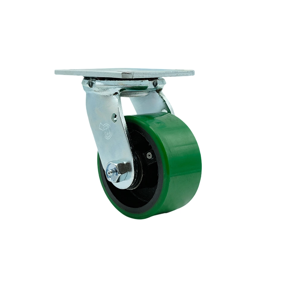 Heavy Duty Swivel Top Plate Caster with Bolt on Swivel Lock and 4 Inch Green Polyurethane on Cast Iron Wheel with Ball Bearings - 700 lbs. Capacity/Caster - Service Caster Brand — photo 1