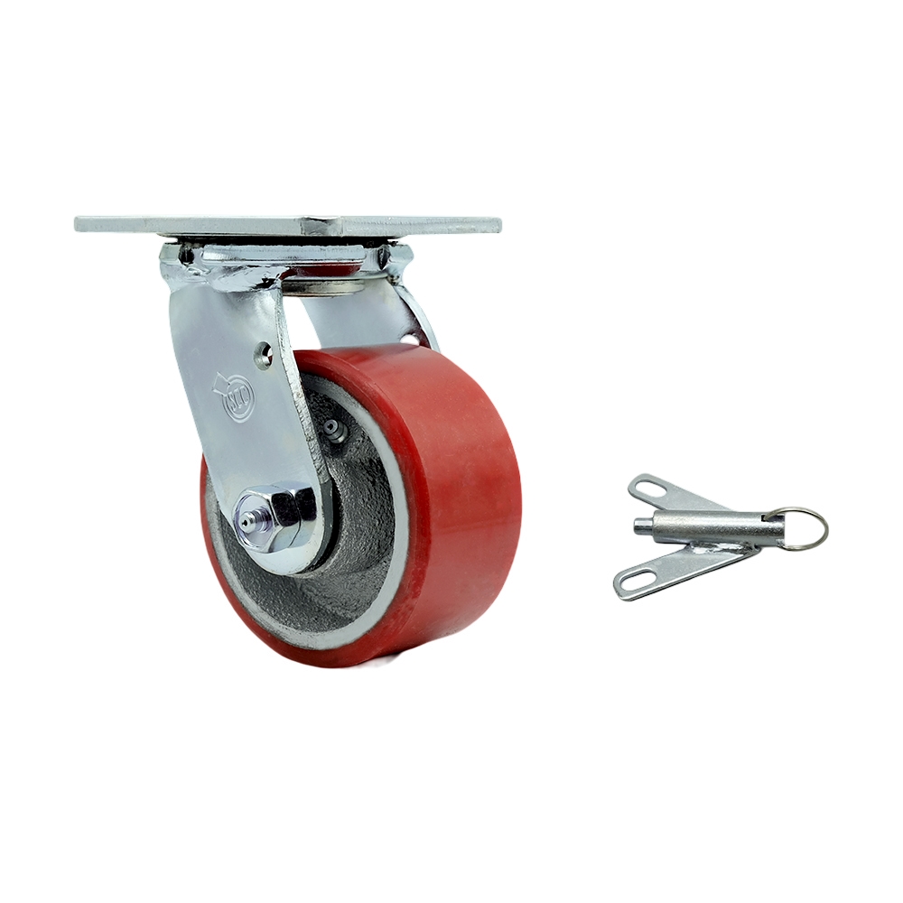 Polyurethane on Cast Iron Swivel Top Plate Heavy Duty Caster with 4 Inch Red Wheel and Bolt on Swivel Lock – 700 lbs. Capacity/Caster - Service Caster Brand — photo 1