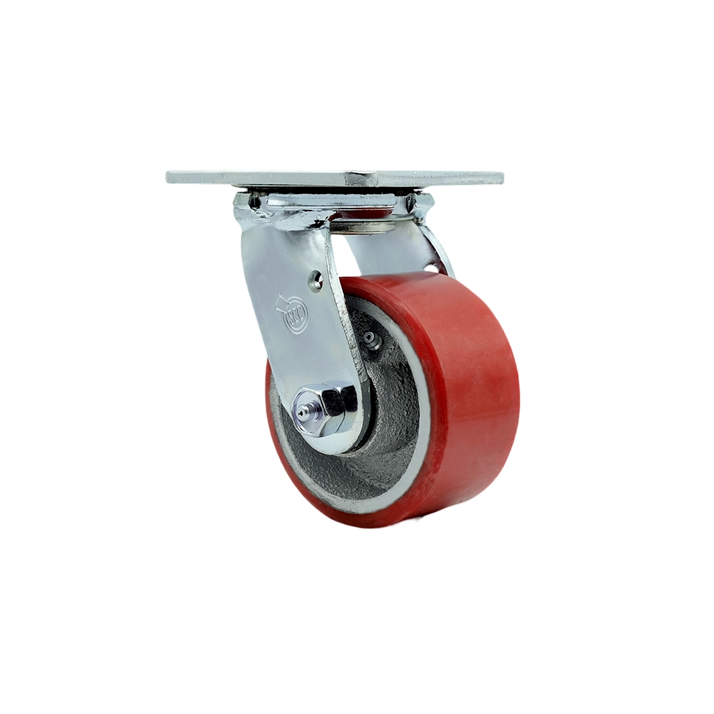 4" Heavy Duty Swivel Caster with Red Polyurethane on Iron Wheel - 700 lbs Capacity - Service Caster Brand — photo 1