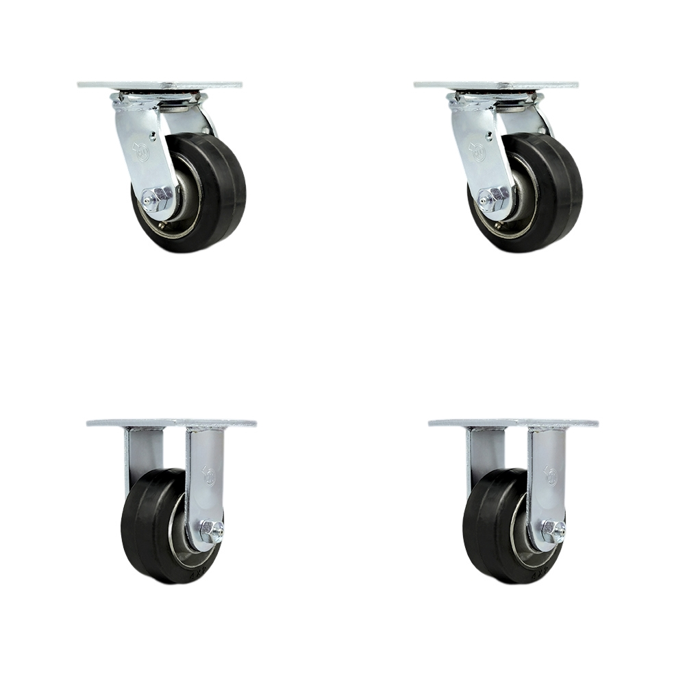 Rubber on Aluminum Swivel Top Plate Casters Set of 4 Heavy Duty with 4 Inch Wheels - Includes 2 Swivel and 2 Rigid – 1,600 lbs. Total Capacity - Service Caster Brand — photo 1