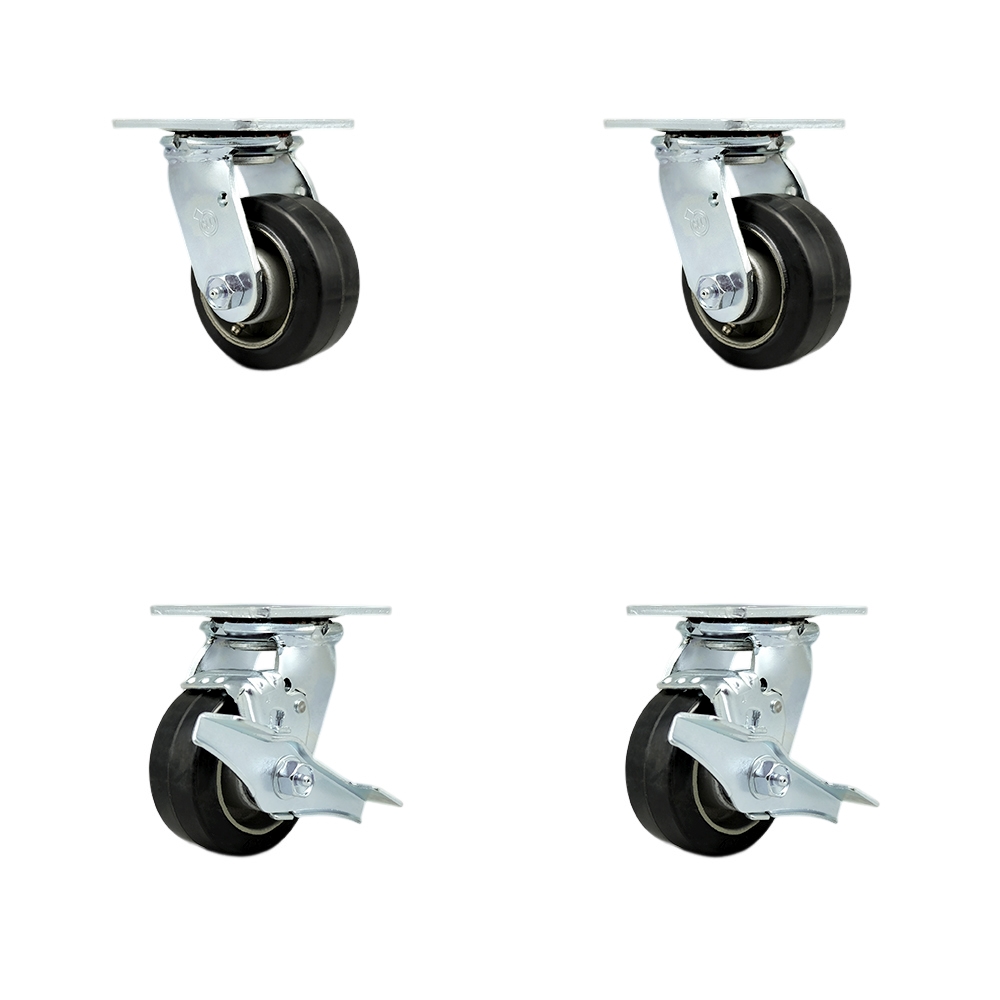 Stainless Steel Heavy Duty Swivel Caster Set of 4 with 4 Inch Rubber on Aluminum Wheels and Ball Bearings - Includes 2 Swivel with Brakes and 2 Swivel - Service Caster Brand — photo 1