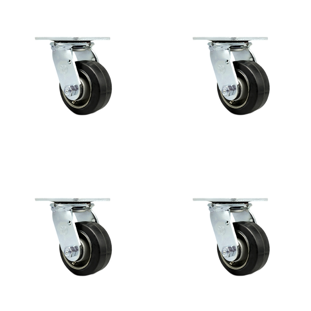 Heavy Duty Swivel Caster Set of 4 with 4 Inch Rubber on Aluminum Wheels and Ball Bearings - Includes 4 Swivel - 1,600 lbs. Total Capacity - Service Caster Brand — photo 1