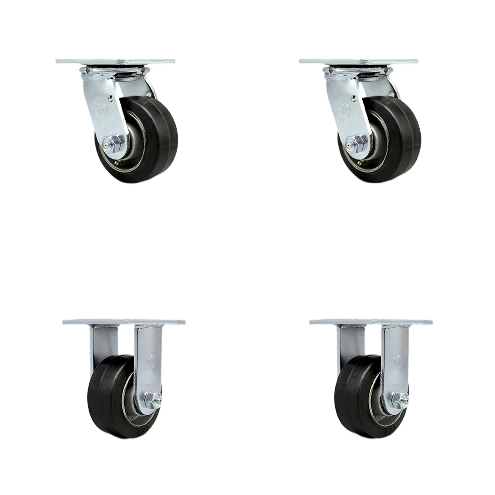 Stainless Steel Heavy Duty Swivel Caster Set of 4 with 4 Inch Rubber on Aluminum Wheels and Delrin Bearings - Includes 2 Swivel with Bolt on Swivel Locks and 2 Rigid - Service Caster Brand — photo 1