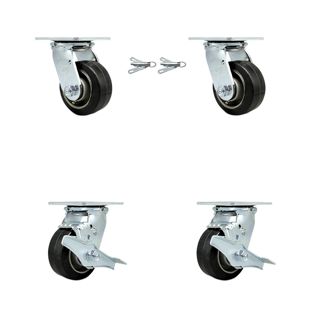 Stainless Steel Heavy Duty Swivel Caster Set with 4 Inch Rubber on Aluminum Wheels and Ball Bearings-Includes 2 Swivel with Bolt on Swivel Locks and 2 Swivel with Brakes-Service Caster Brand — photo 1