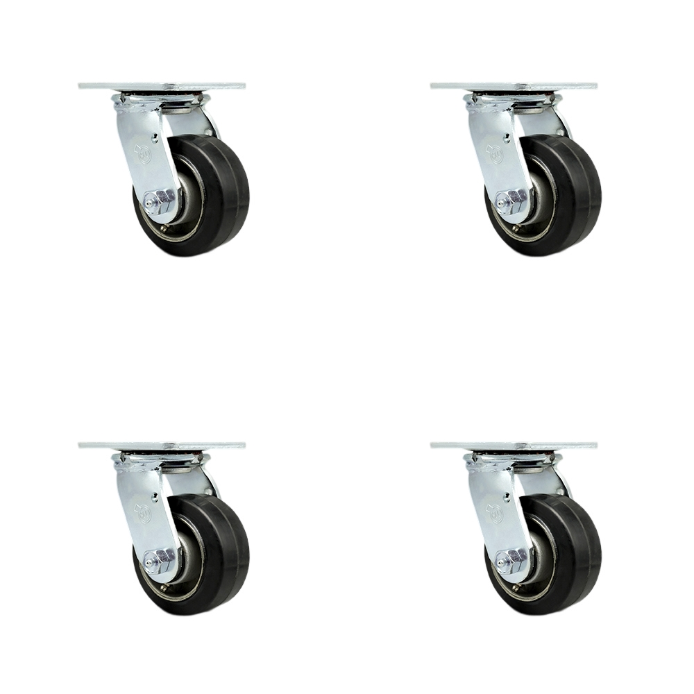 Stainless Steel Heavy Duty Swivel Caster Set of 4 with 4 Inch Rubber on Aluminum Wheels and Delrin Bearings - Includes 4 Swivel with Bolt on Swivel Locks - Service Caster Brand — photo 1