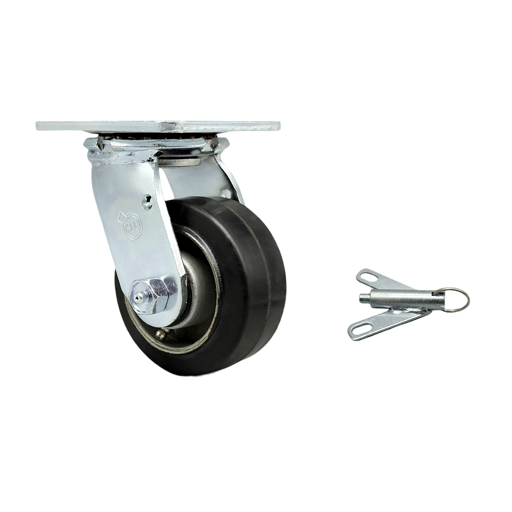 Heavy Duty Swivel Top Plate Caster with Bolt on Swivel Lock and 4 Inch Rubber on Aluminum Wheel with Ball Bearings - 400 lbs. Capacity/Caster - Service Caster Brand — photo 1