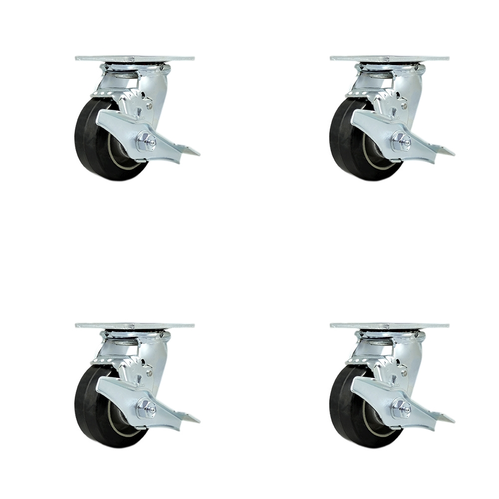 Stainless Steel Heavy Duty Swivel Caster Set of 4 with 4 Inch Rubber on Aluminum Wheels and Delrin Bearings - Includes 4 Swivel with Top Lock Brakes - Service Caster Brand — photo 1