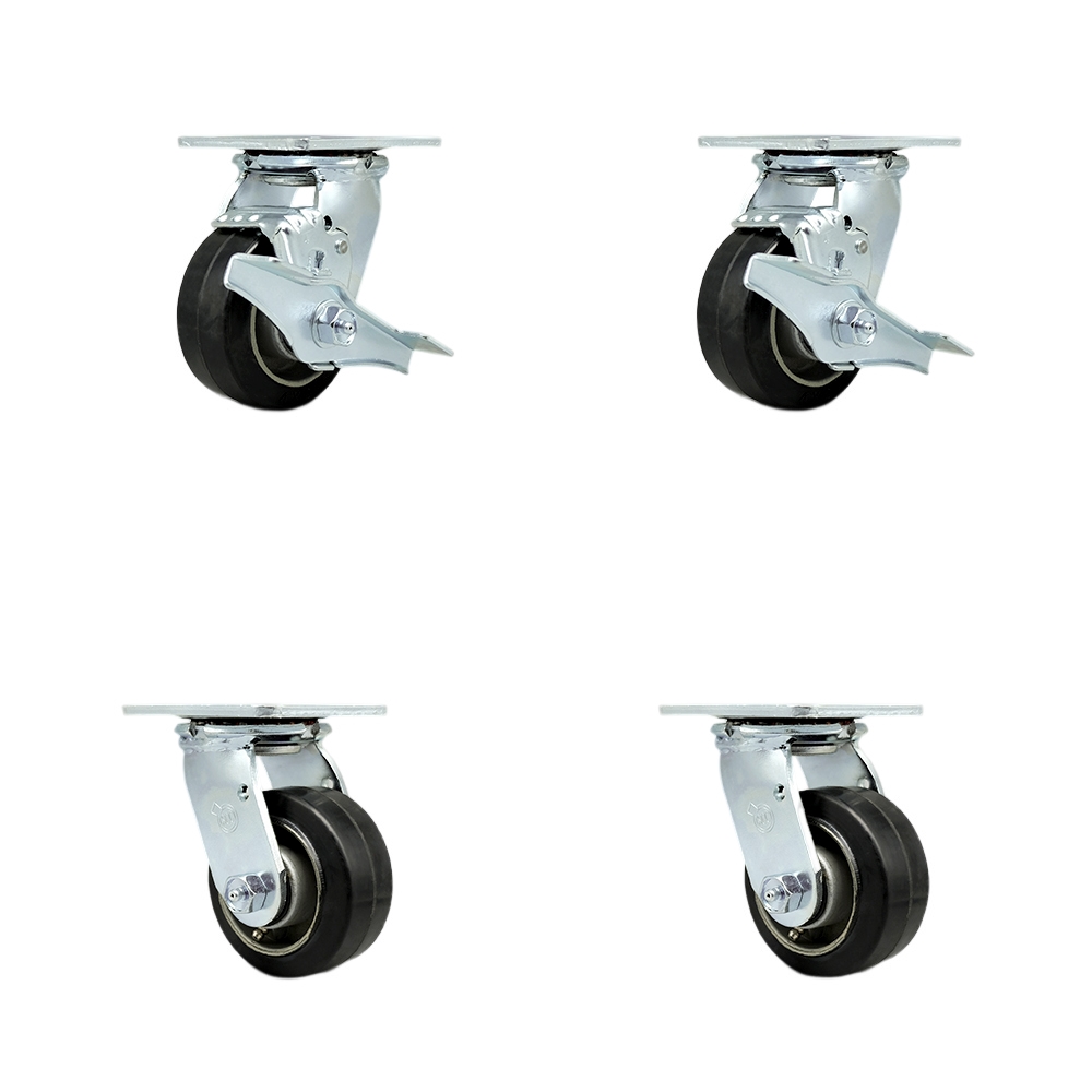 Stainless Heavy Duty Swivel Caster Set with 4 Inch Rubber on Aluminum Wheels and Ball Bearing-Include 2 Swivel w/Brake and Bolt on Swivel Lock and 2 Swivel w/Bolt on Swivel Lock-Service Caster Brand — photo 1