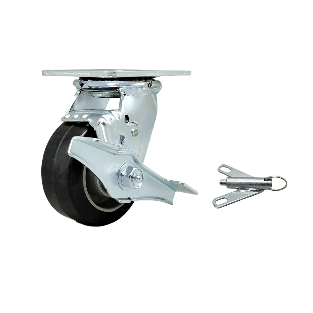 Stainless Steel Heavy Duty Swivel Top Plate Caster with Top Lock Brake and Bolt on Swivel Lock and 4 Inch Rubber on Aluminum Wheel with Ball Bearings - Service Caster Brand — photo 1