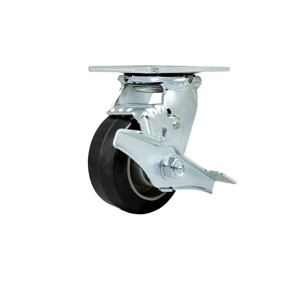 Stainless Steel Rubber on Aluminum Swivel Top Plate Heavy Duty Caster with 4 Inch Wheel and Top Lock Brake – 400 lbs. Capacity/Caster - Service Caster Brand — photo 1