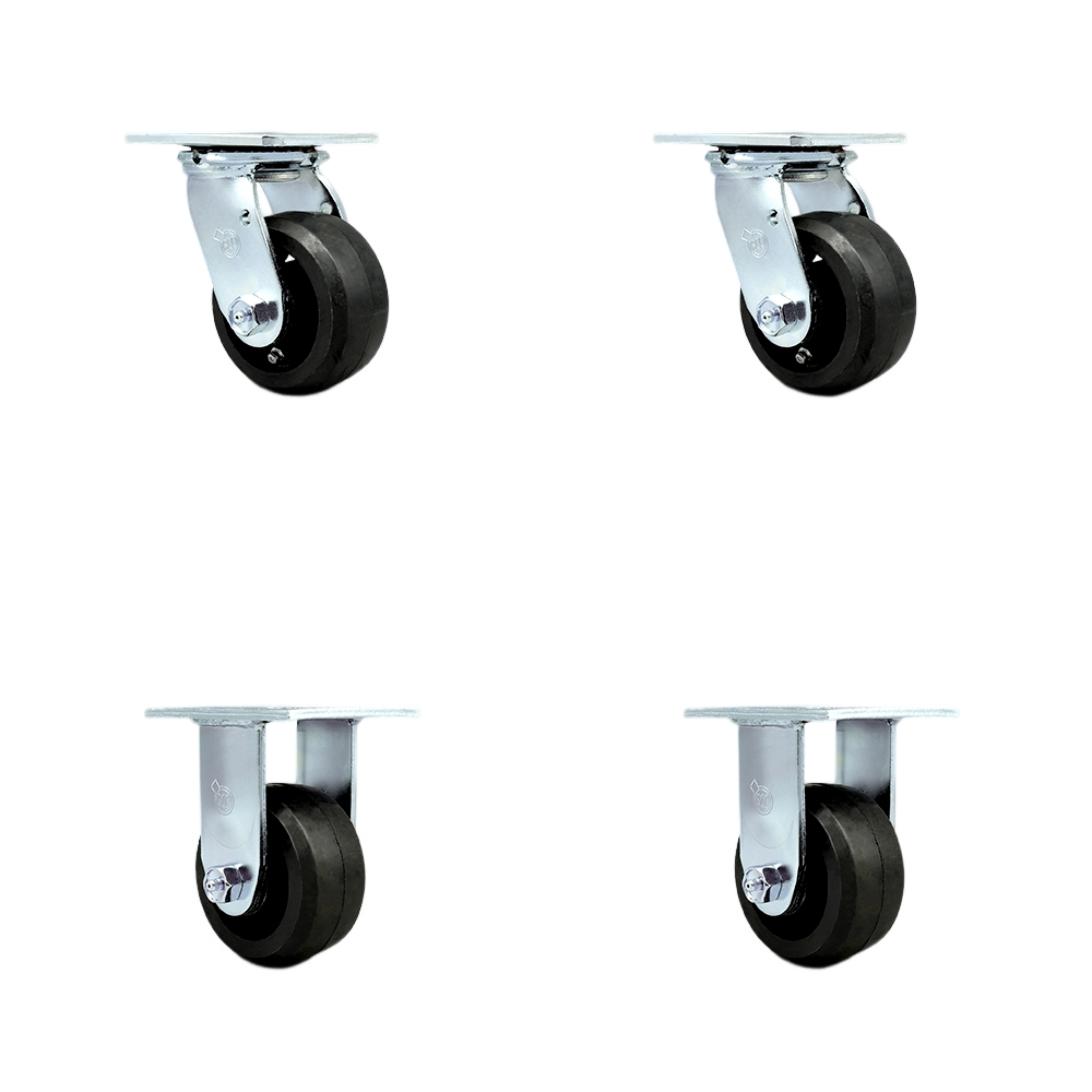 Service Caster Brand Replacement Set for Hippo Hopper Casters RC4-2-SET - Top Plate Caster with 4 Inch Rubber on Cast Iron Wheel - Includes 2 Swivel & 2 Rigid – 1,600 lbs. Total Capacity — photo 1