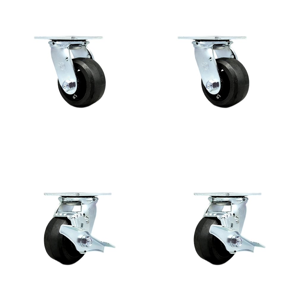 Rubber on Metal Swivel Top Plate Casters Set of 4 Heavy Duty with 4 Inch Wheels - Includes 2 Swivel with Brakes and 2 Swivel – 1,600 lbs. Total Capacity - Service Caster Brand — photo 1