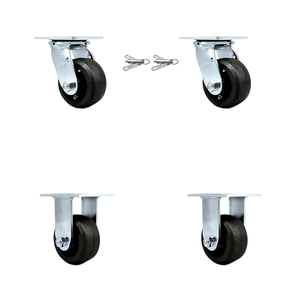 Rubber on Metal Swivel Top Plate Casters Set of 4 Heavy Duty with 4 Inch Wheels - Includes 2 Swivel with Bolt on Swivel Locks and 2 Rigid – 1,600 lbs. Total Capacity - Service Caster Brand — photo 1