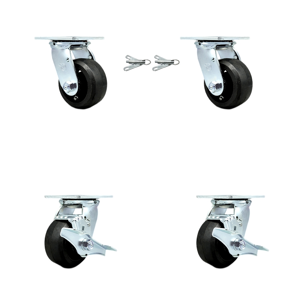 Heavy Duty Swivel Caster Set of 4 with 4 Inch Rubber on Metal Wheels and Ball Bearings - Includes 2 Swivel with Bolt on Swivel Locks and 2 Swivel with Brakes - Service Caster Brand — photo 1