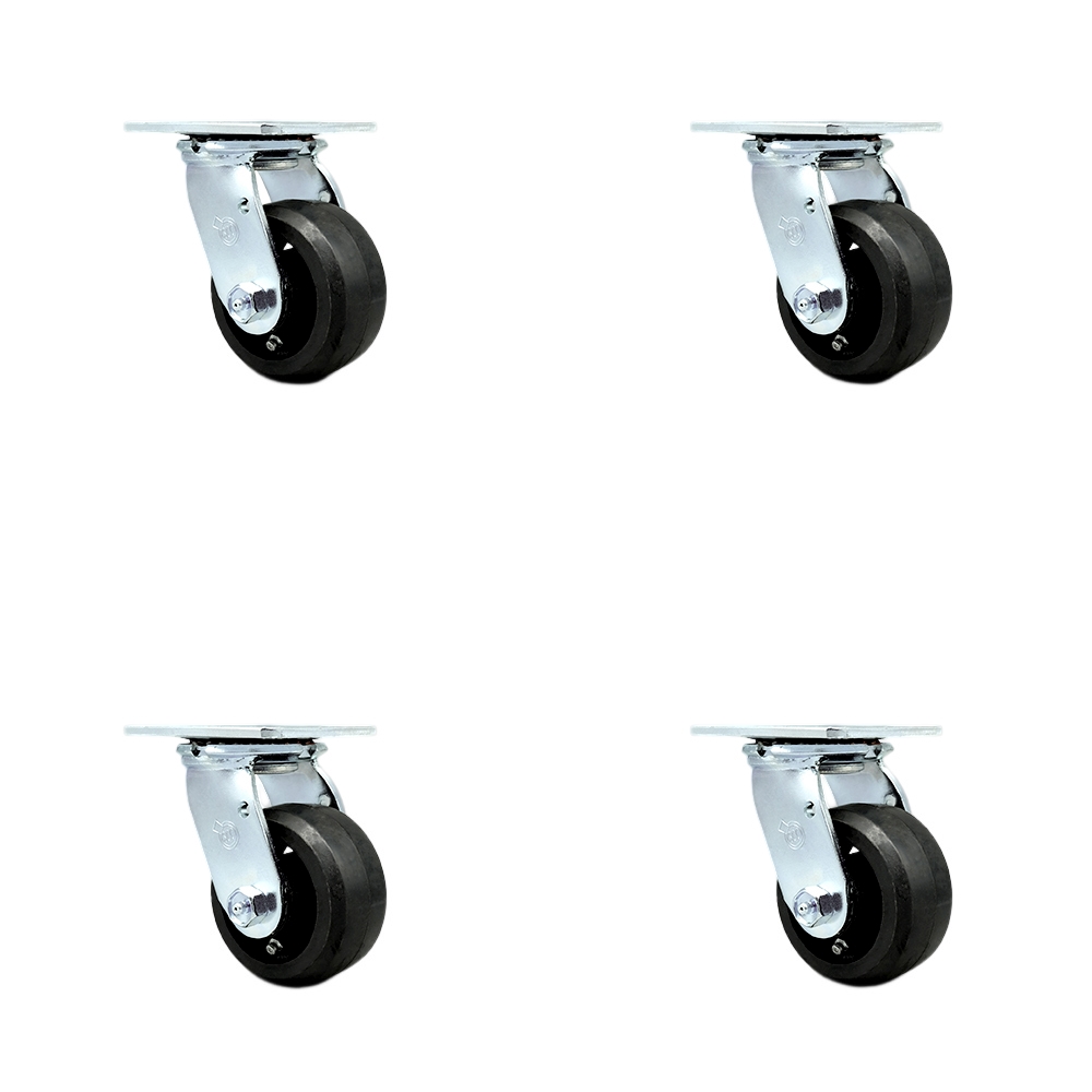 Heavy Duty Swivel Caster Set of 4 with 4 Inch Rubber on Metal Wheels and Ball Bearings - Includes 4 Swivel with Bolt on Swivel Locks - 1,600 lbs. Total Capacity - Service Caster Brand — photo 1