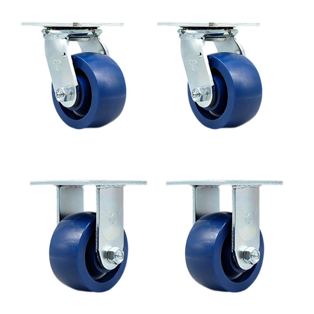 Heavy Duty Swivel Caster Set of 4 with 4 Inch Solid Polyurethane Wheels and Ball Bearings - Includes 2 Swivel and 2 Rigid - 2,800 lbs. Total Capacity - Service Caster Brand — photo 1