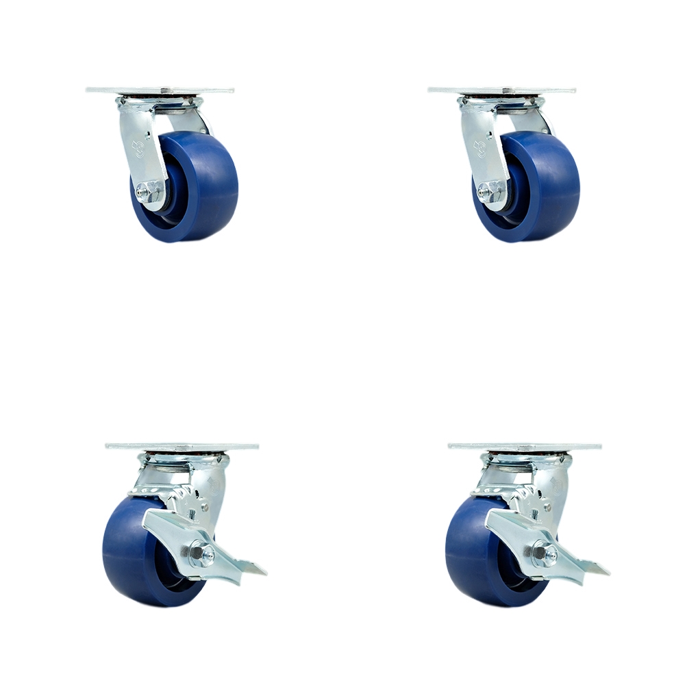 Tool Box Caster Wheel Set - 4 Inch Non-Marking, Easy Rolling Solid Polyurethane Wheels - Industrial Grade - 2 Swivel with Top Lock Brakes - Service Caster Brand — photo 1