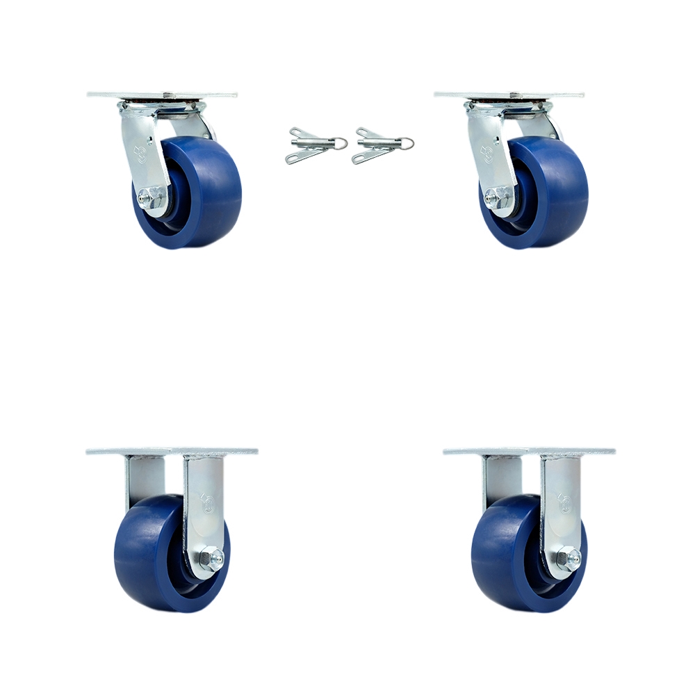 Solid Polyurethane Swivel Top Plate Casters Set of 4 Heavy Duty with 4 Inch Wheels - Includes 2 Swivel with Bolt on Swivel Locks and 2 Rigid – 2,800 lbs. Total Capacity - Service Caster Brand — photo 1