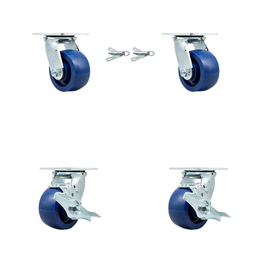 Solid Polyurethane Swivel Top Plate Casters Set of 4 Heavy Duty with 4 Inch Wheels-Includes 2 Swivel with Bolt on Swivel Locks and 2 Swivel with Brakes-2,800 lbs. Total Capacity - Service Caster Brand — photo 1