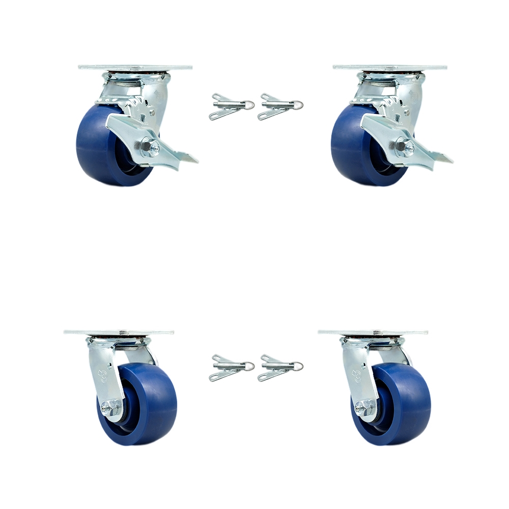 Heavy Duty Swivel Caster Set of 4 with 4 Inch Solid Poly Wheels and Ball Bearings - Includes 2 Swivel with Brakes and Bolt on Swivel Locks and 2 Swivel with Bolt on Swivel Locks - Service Caster Brand — photo 1
