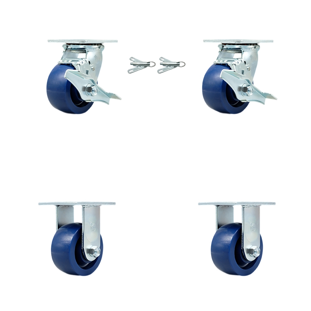 Solid Polyurethane Swivel Top Plate Casters Set of 4 Heavy Duty with 4 Inch Wheels - Includes 2 Swivel with Brakes and Bolt on Swivel Locks and 2 Rigid-2,800 lbs. Total Capacity - Service Caster Brand — photo 1