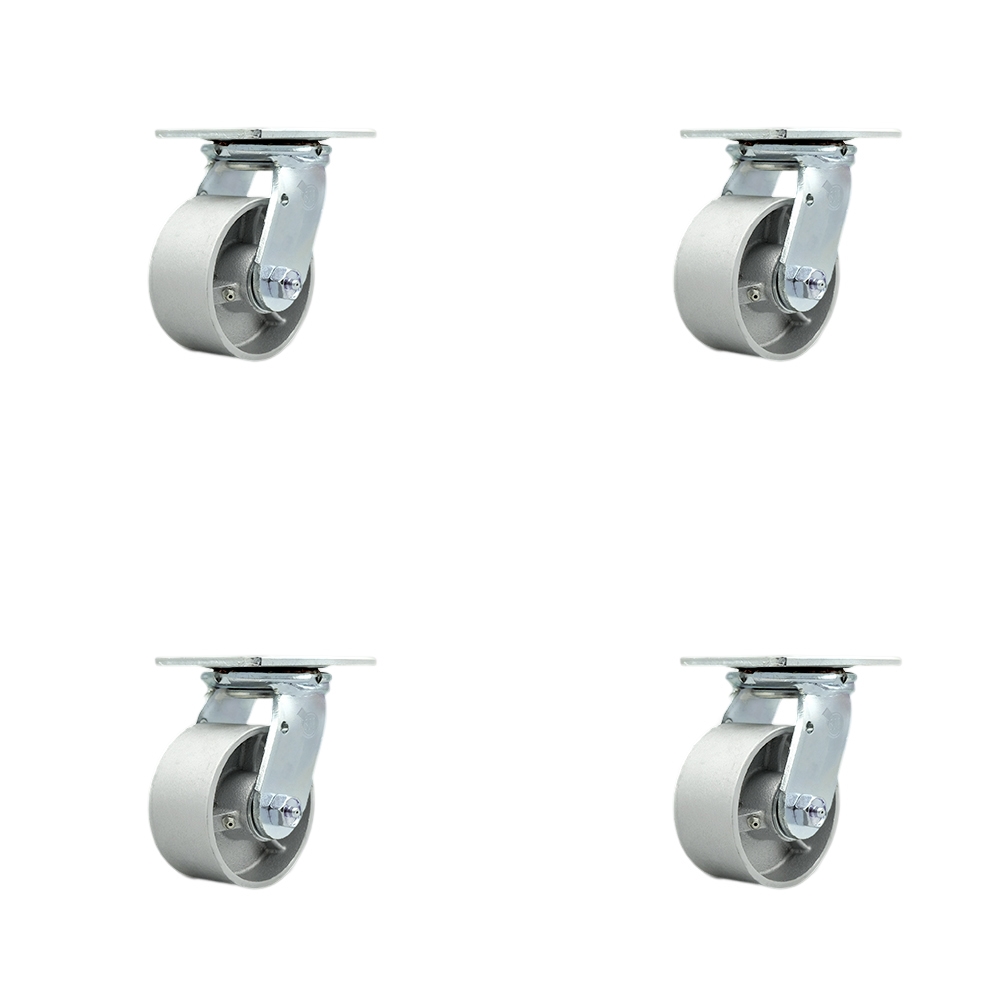 Heavy Duty Swivel Caster Set of 4 with 4 Inch Semi Steel Cast Iron Wheels and Bronze Bearings - Includes 4 Swivel - 4,000 lbs. Total Capacity - Service Caster Brand — photo 1