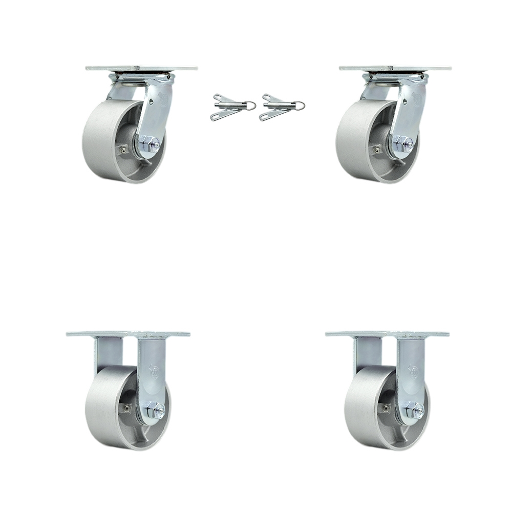 Heavy Duty Swivel Caster Set of 4 with 4 Inch Semi Steel Cast Iron Wheels and Bronze Bearings - Includes 2 Swivel with Bolt on Swivel Locks and 2 Rigid - Service Caster Brand — photo 1