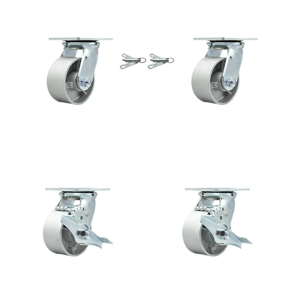 Heavy Duty Swivel Caster Set of 4 with 4 Inch Semi Steel Cast Iron Wheels and Bronze Bearings - Includes 2 Swivel with Bolt on Swivel Locks and 2 Swivel with Brakes - Service Caster Brand — photo 1