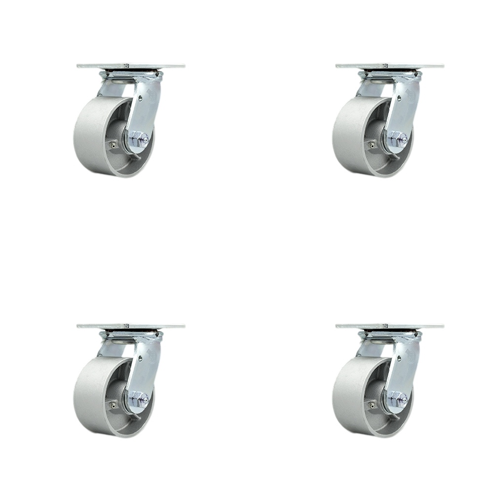 Heavy Duty Swivel Caster Set of 4 with 4 Inch Semi Steel Cast Iron Wheels and Bronze Bearings - Includes 4 Swivel with Bolt on Swivel Locks - 4,000lbs. Total Capacity - Service Caster Brand — photo 1