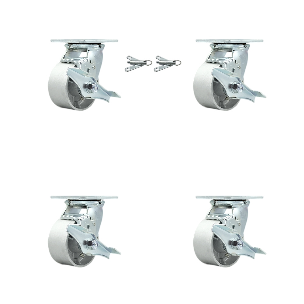 Semi Steel Cast Iron Swivel Top Plate Casters Set of 4 Heavy Duty with 4 Inch Wheels - Includes 2 Swivel with Brakes and Bolt on Swivel Locks and 2 Swivel with Brakes - Service Caster Brand — photo 1